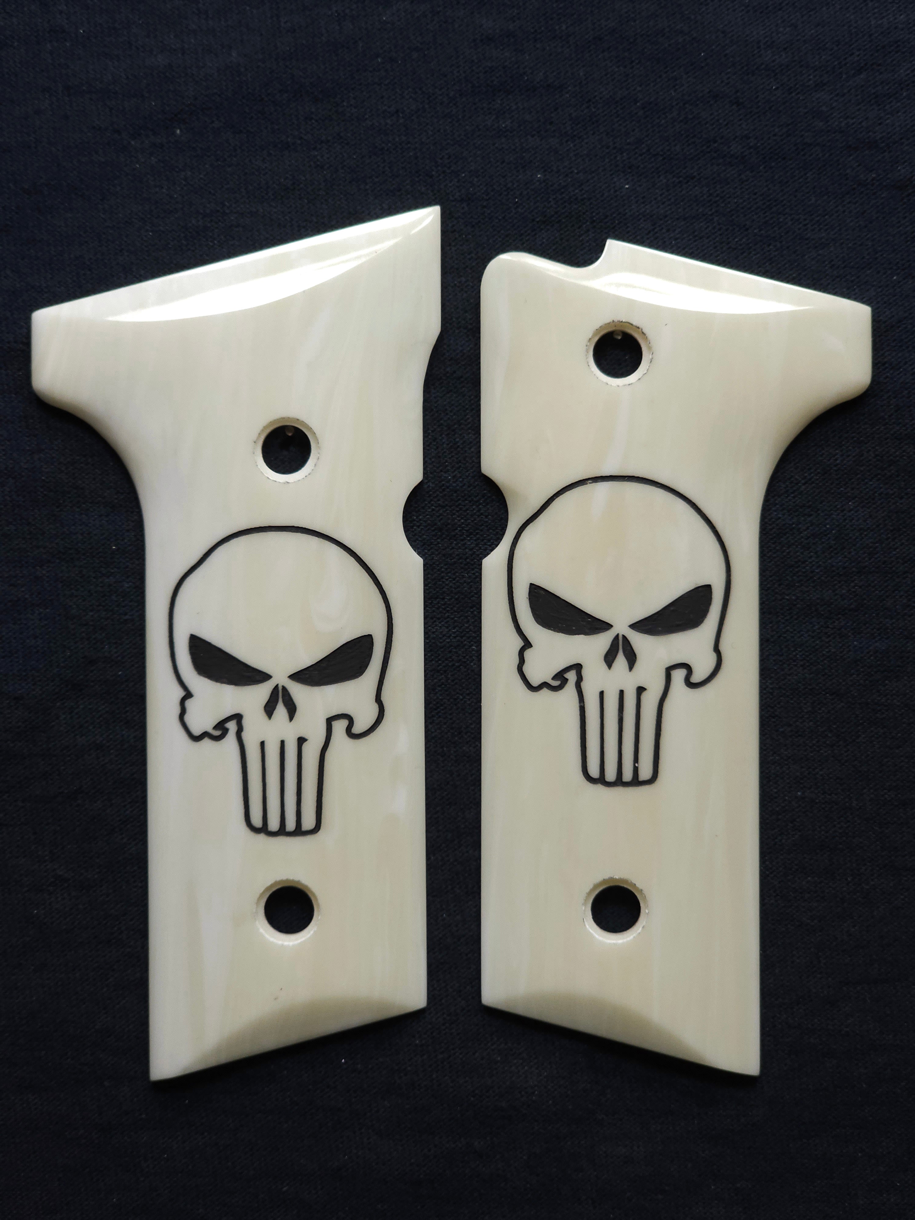 Ivory Punisher 92x, M9A3 Grips Engraved Textured Checkered – LS Grips