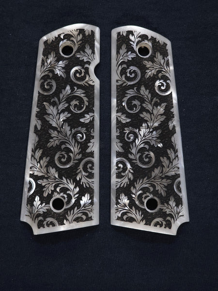 Pearl Floral Scroll Engraved 1911 Grips (Full Size)