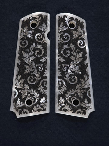 Pearl Floral Scroll Engraved 1911 Grips (Full Size)