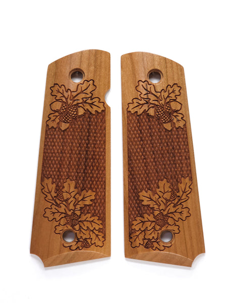 Cherry Checkered Oak Acron 1911 Grips (Full Size)