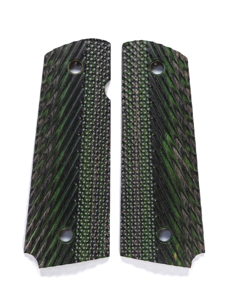 CLEARANCE-Green & Black Wood Full Size 1911 Grips Textured