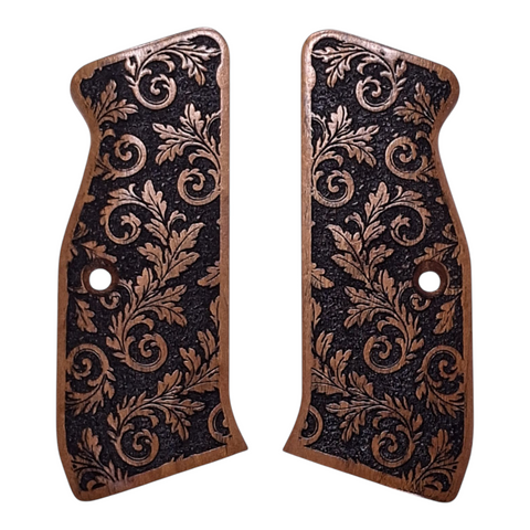 Cherry Inked Floral CZ-75 Grips Checkered Engraved Textured