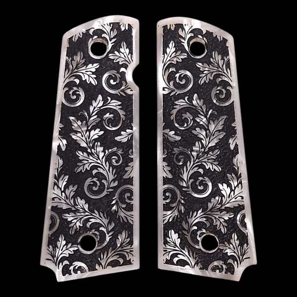 Pearl Floral Scroll Engraved 1911 Grips (Full Size)