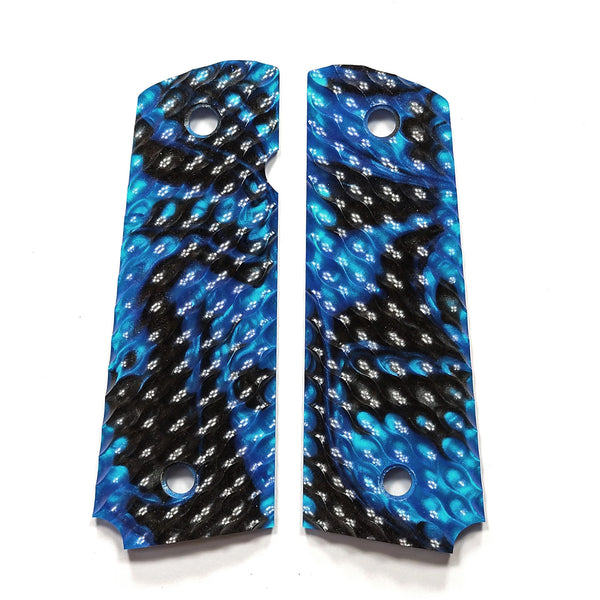 CLEARANCE-Black & Blue Full SIze 1911 Grips Textured Checkered Engraved #4