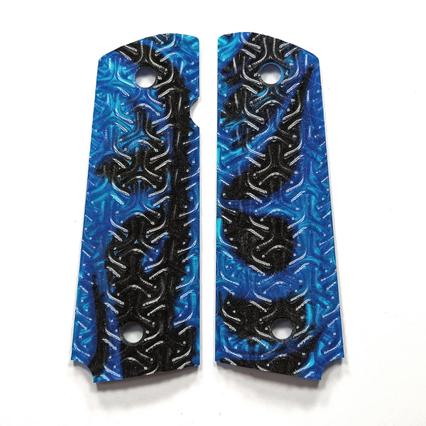 CLEARANCE-Black & Blue Full SIze 1911 Grips Textured Checkered Engraved #2