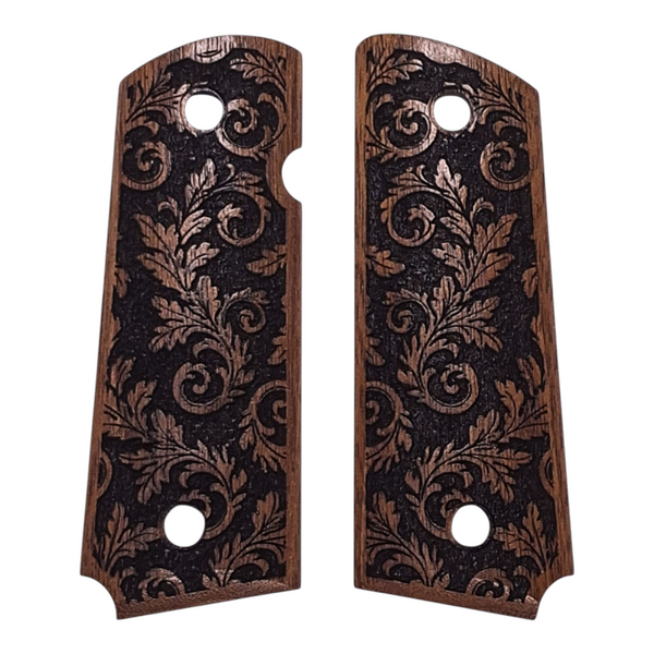 Walnut Inked Floral 1911 Grips (Compact)