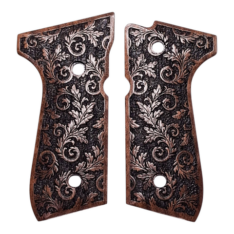 Walnut Inked Floral Beretta 92fs Grips