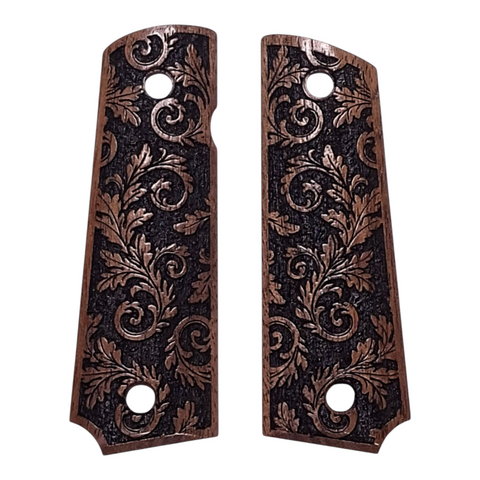 Walnut Inked Floral Grips Compatible/Replacement for Browning 1911-22 1911-380 Grips