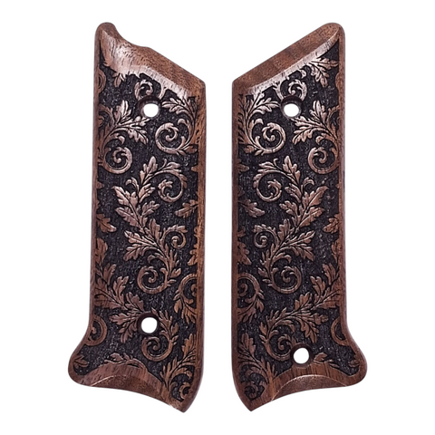 Walnut Inked Floral Scroll Ruger Mark II/III Grips Checkered Engraved Textured