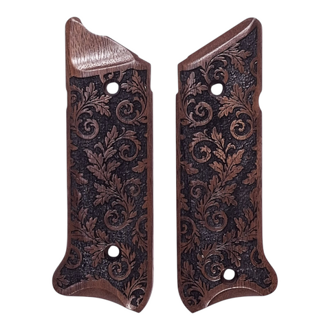 Walnut Inked Floral Scroll Ruger Mark IV Grips Checkered Engraved Textured