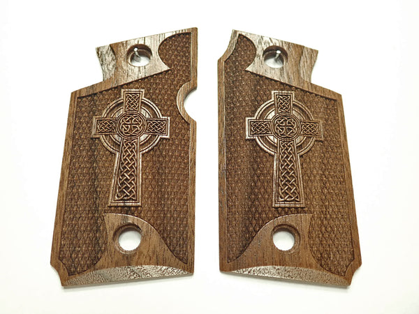 --Walnut Celtic Cross Springfield Armory 911 9mm Grips